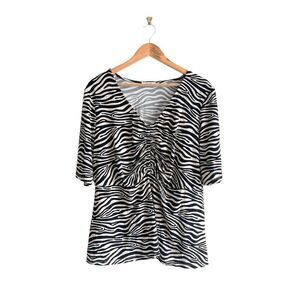 Ricki's Womens Blouse 3/4 Sleeve V-Neckline Animal Print 2XL